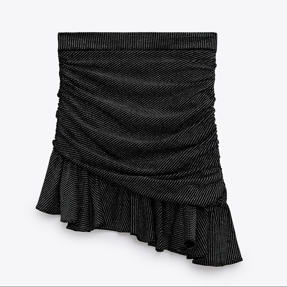 NWT Zara black sparkly ruched mini skirt